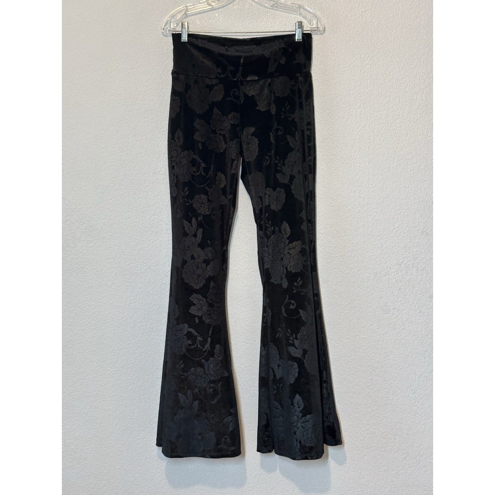 Warrior Within Designs Pants Black Velvet Roses Flare Leg Pull On Whimsigoth 29